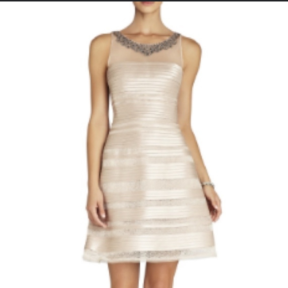 BCBG Maxazria Morgane Dress Champagne Nude Tan Formal Women's 6 NWT $398